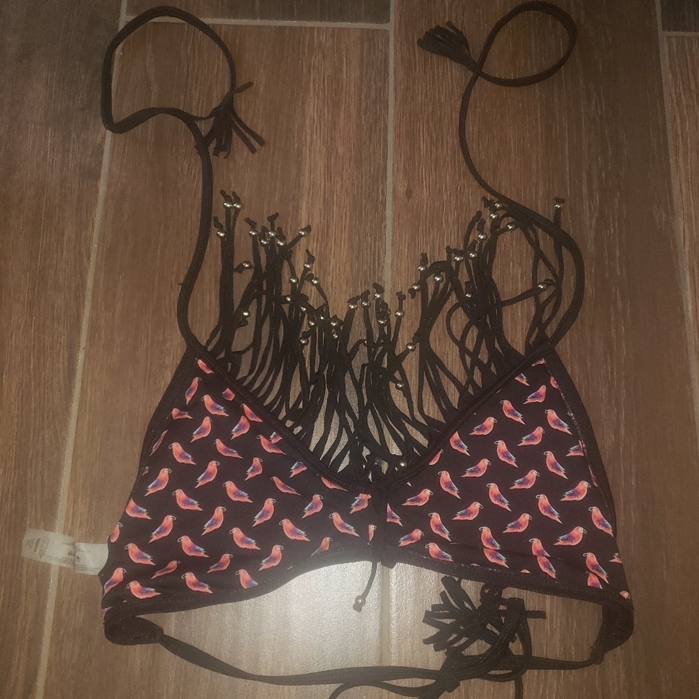 RAISINS FRINGE BIKINI TOP birds Sz M